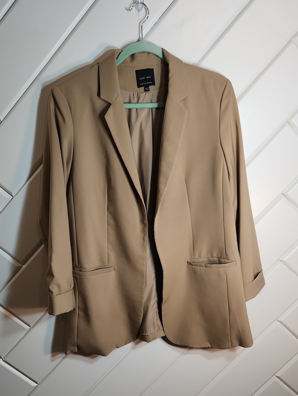 Love Tree Taupe Open-Front Blazer Jacket